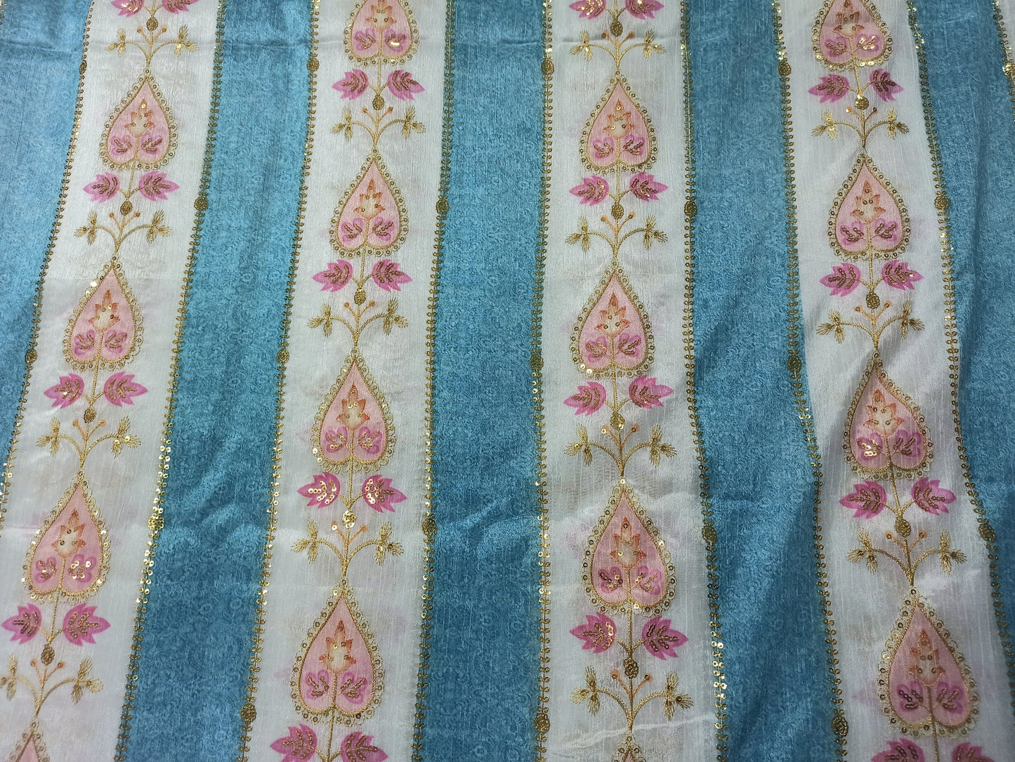 Chinon Embroidered Fabric with Sequins – Multicolor Floral | Premium Partywear | Value Addition | Made to Order