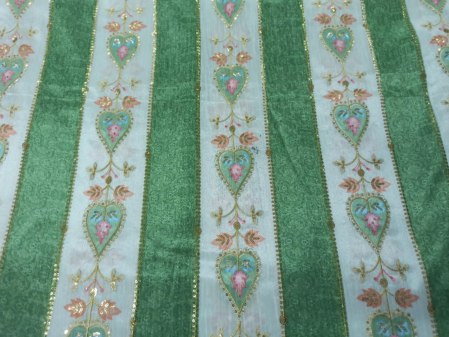 Chinon Embroidered Fabric with Sequins – Multicolor Floral | Premium Partywear | Value Addition | Made to Order