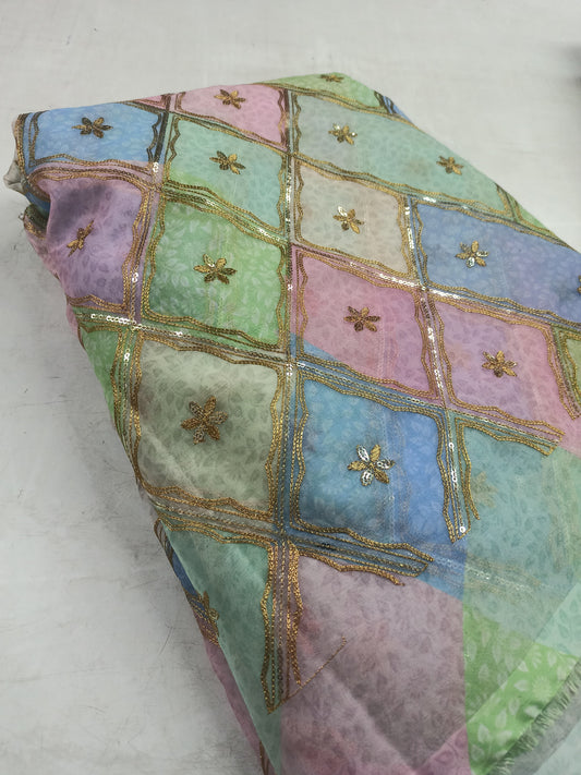 Georgette Patch Embroidered Fabric – Multicolor Block with Sequin Work