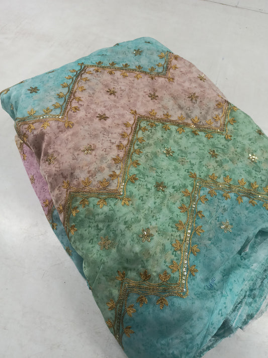 TB Organza Fancy Embroidered Fabric – Dual Tone Pastel with Golden