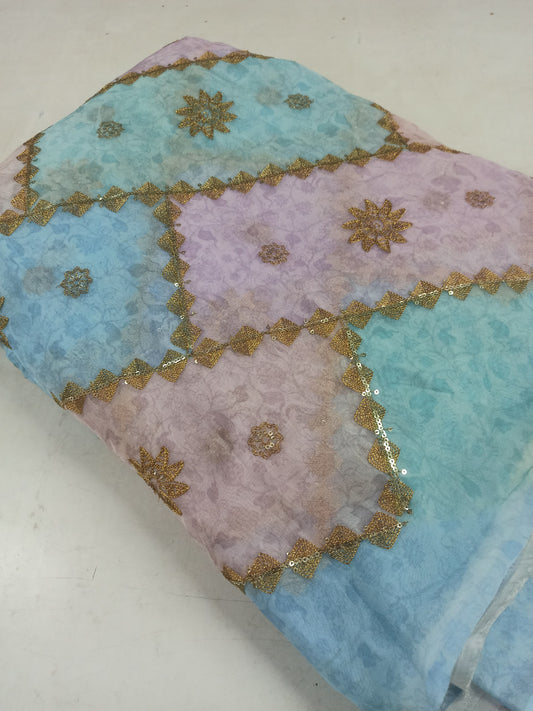 Premium Position Printed Fabric – Multicolor with Sequin Embroidery