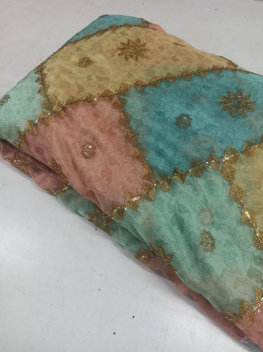 Premium Position Printed Fabric – Multicolor with Sequin Embroidery