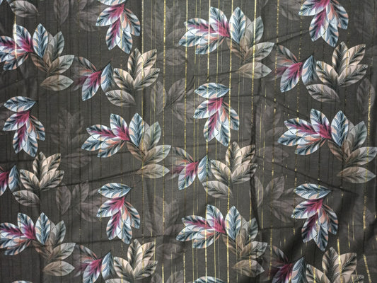 Digital Floral Print Fabric – Golden Stripe with Multicolor
