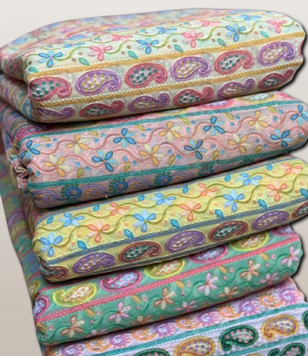 Sifli Heavy Embroidered Georgette Fabric – Multicolor Floral & Paisley Design