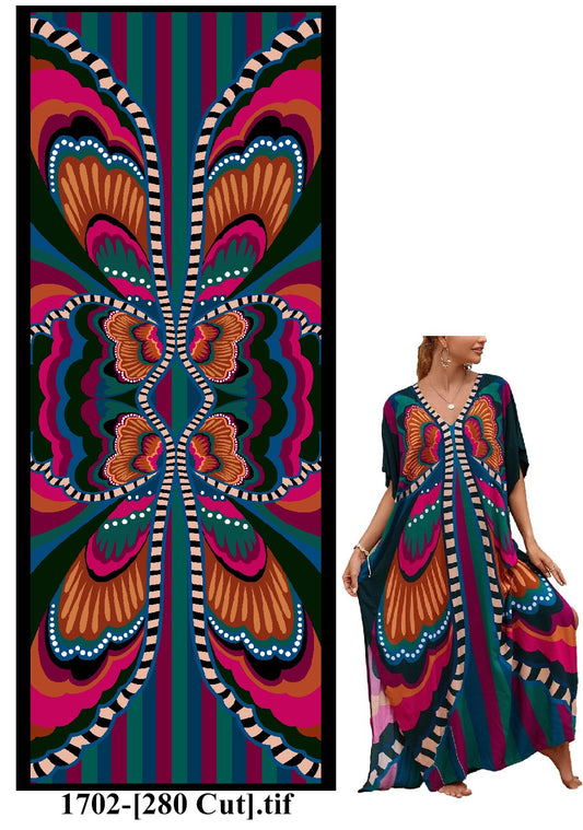 Printed Kaftan – Abstract & Butterfly Panel (Fabric & Stitched)