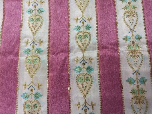 Chinon Embroidered Fabric with Sequins – Multicolor Floral | Premium Partywear | Value Addition | Made to Order