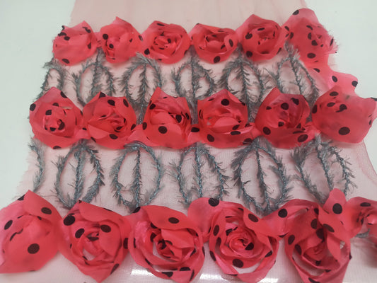 Rose Ribbon Work Net Fabric | Fancy Floral | Plain Net Ribbon Work in Fabric