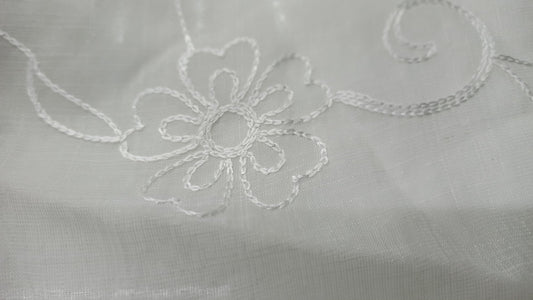 Linen Fabric with White Chain Embroidery – Lightweight & Breathable